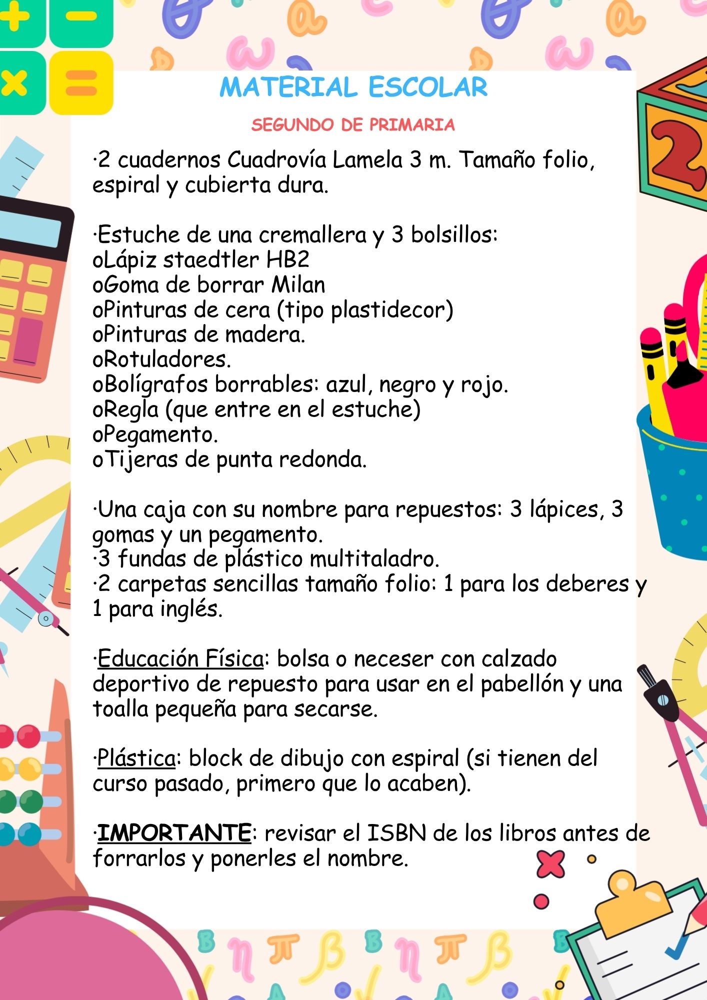 Lista Material Escolar 2º 26-27