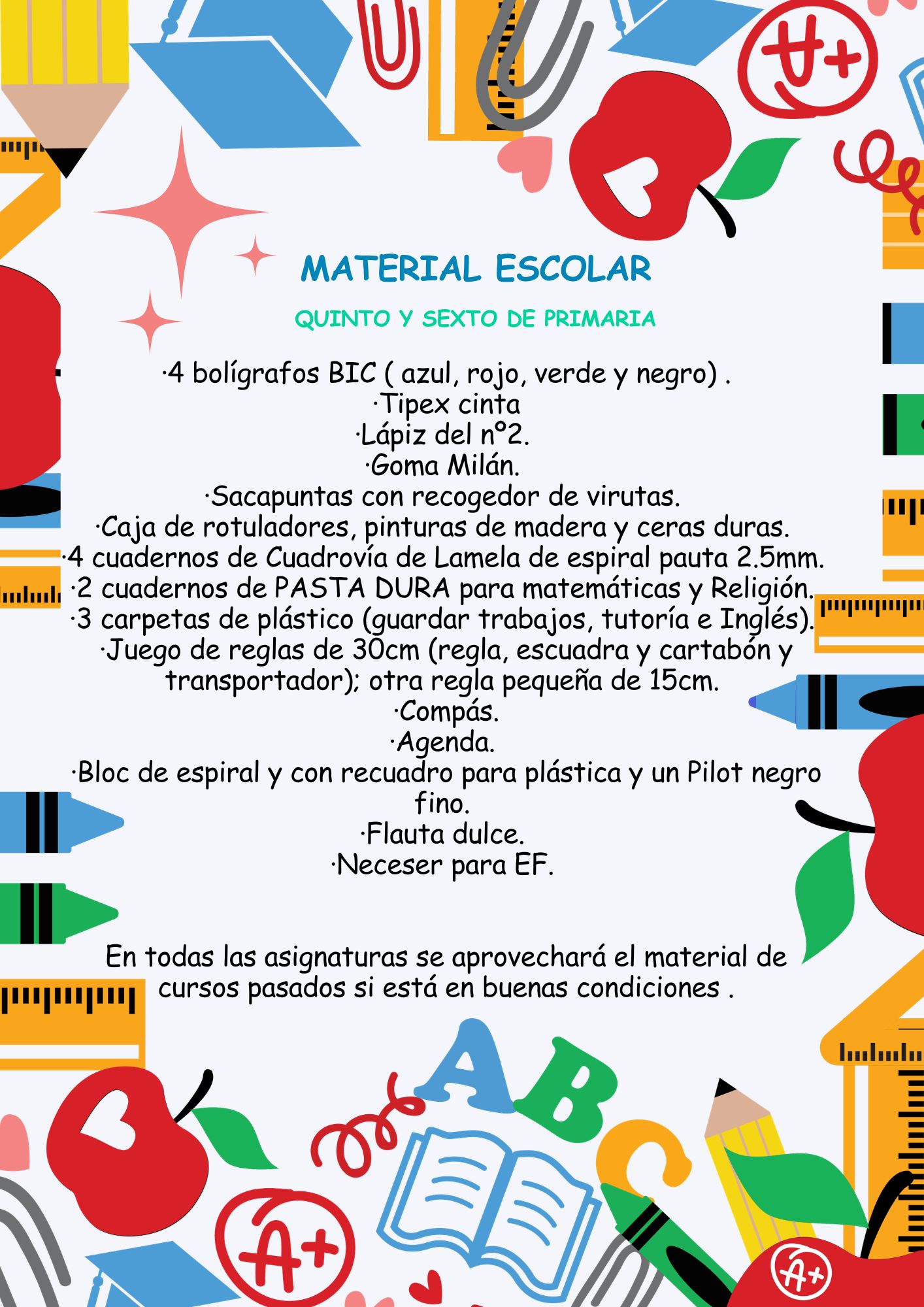 Lista Material Escolar 5º y 6º 26-27